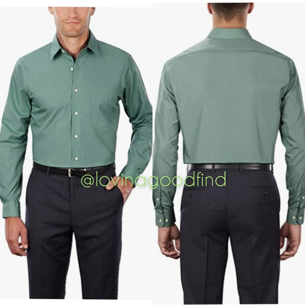 Geoffrey Beene Sateen Wrinkle Free Green Oxford Long Sleeve Shirt Like New XXL